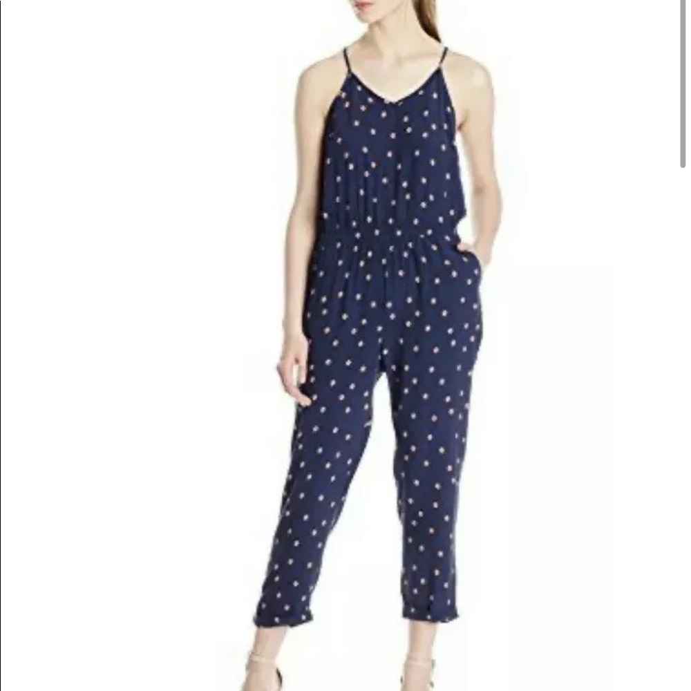 Lucky Brand Navy Diamond Print Tie Back Jumpsuit